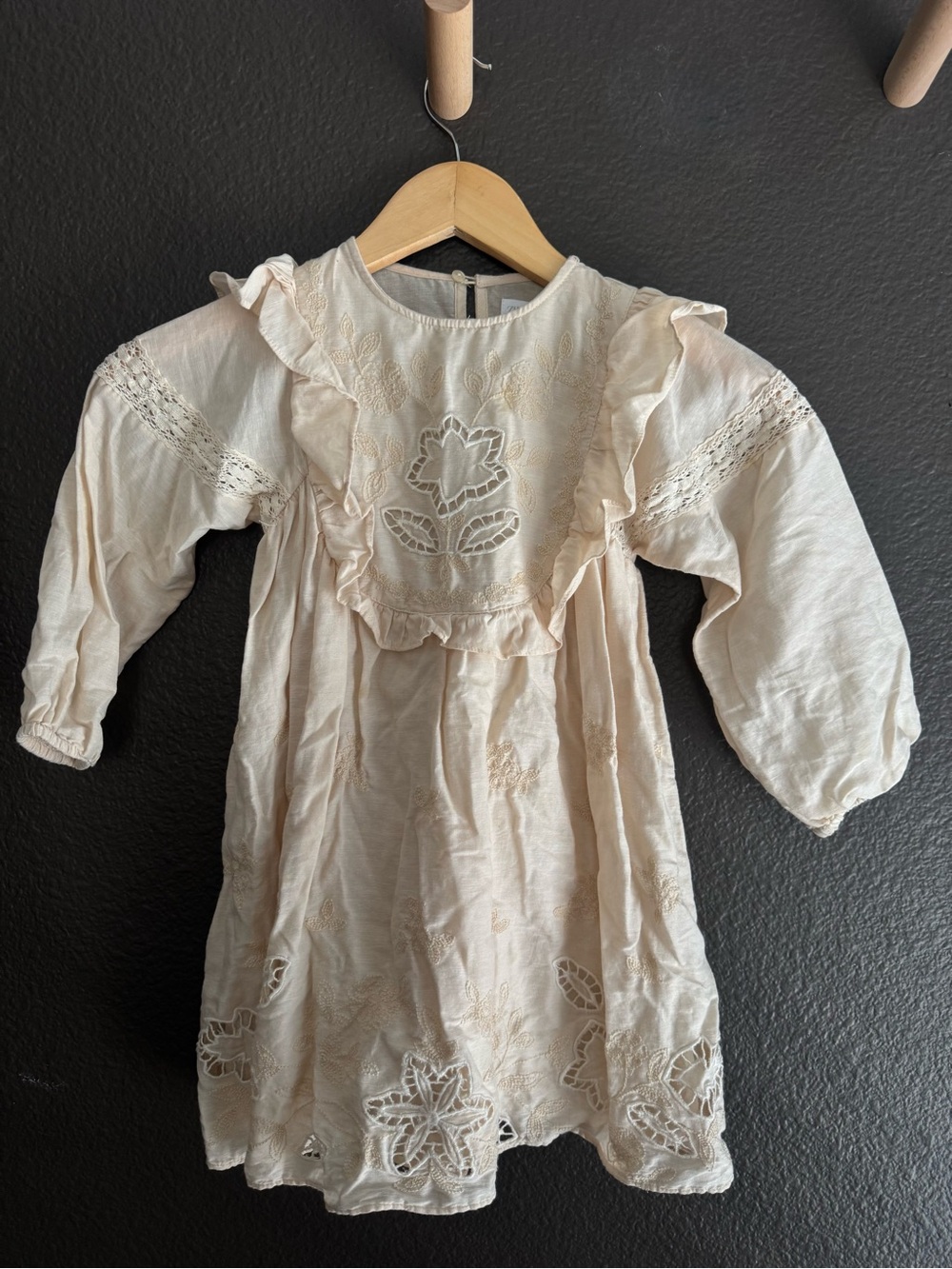 Zara Girls Cream Ruffle-Trim Embroidered Dress